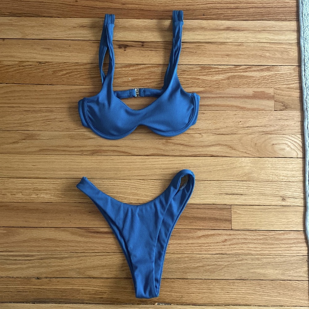 Blue bikini. Cheeky bottoms. Size small.